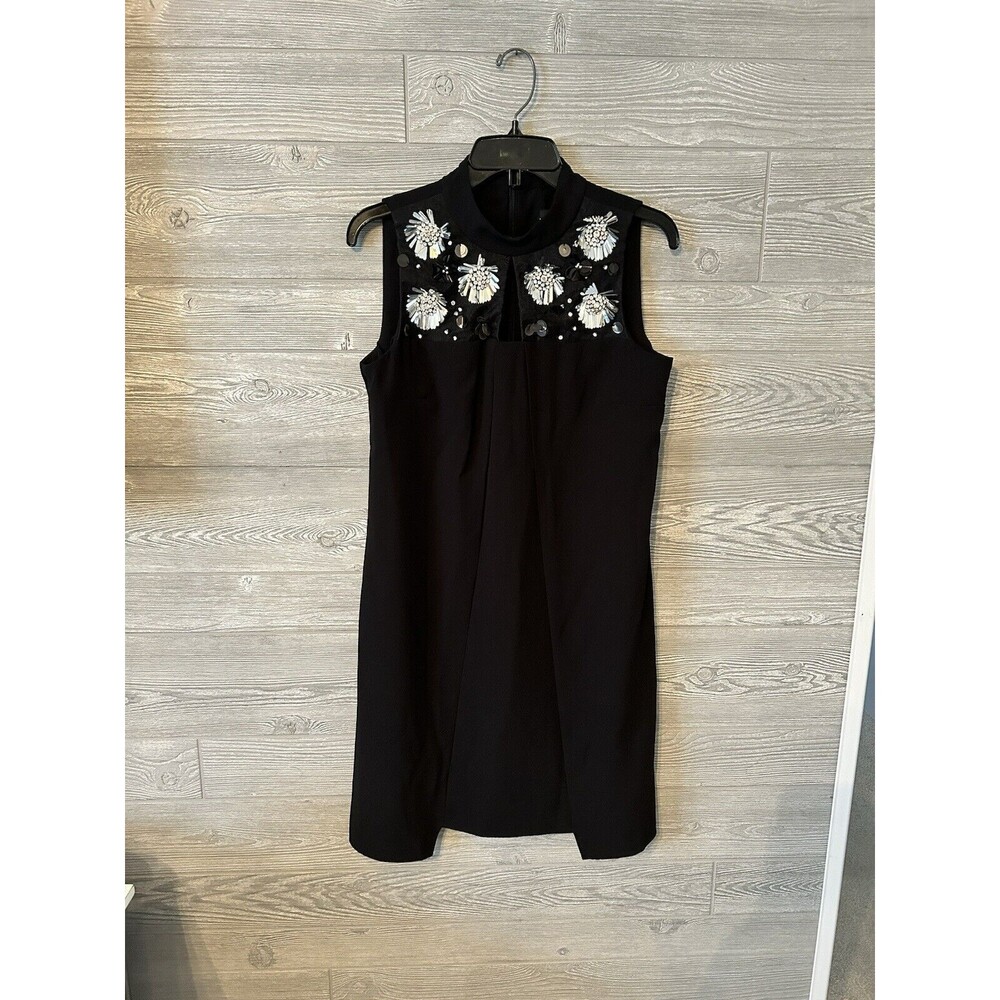 WOMEN'S MSK‎ BLACK, SLEEVELESS DRESS,FLORAL SILVER ACCENT RHINESTONES,Size Small